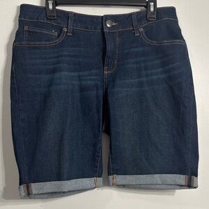 Time and Tru Dark Blue Denim Shorts with Contrast Stitching